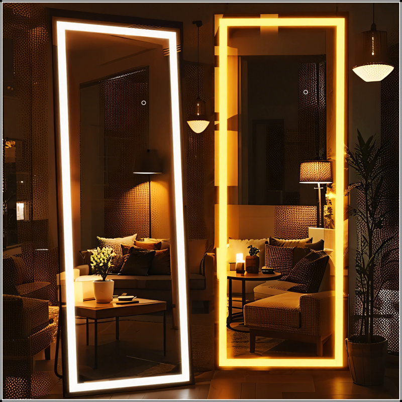 Full Length Mirror With LED Lights, Adjustable Color Temperature, Shatterproof Glass For Modern Living Spaces, 22" x 67"