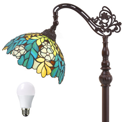 Lampe sur pied de 11 po avec abat-jour en verre teinté bleu, base E26 avec interrupteur au pied, lampe de plancher décorative d'intérieur pour le bureau de la chambre à coucher