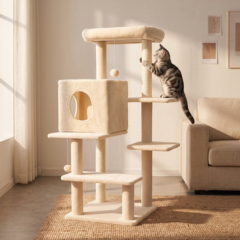 Tour pour arbre à chat à niveaux multiples 40 po avec poteau à griffes et condo confortable, Beige