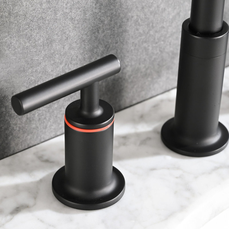 Robinet de salle de bain à poignée double avec bonde escamotable, Noir mat