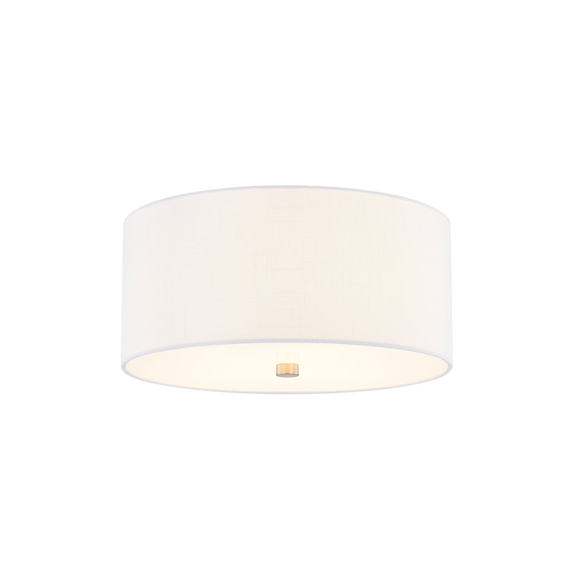 Textile - Classic Drum Flush-Mount - Linen Fabric Shade - 14"D x 14"W x 6.75"H, Brushed Nickel, White