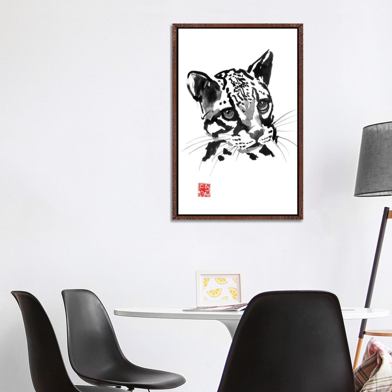 Baby Leopard by Péchane - Painting on Canvas, Classic Brown Wood Framed, 101.6 cm H x 66.04 cm W