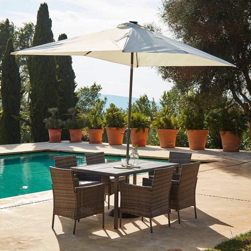 Renfoe 6 - Person Wicker Patio Dining Set with Rectangular Table , Cushions Included, Grey