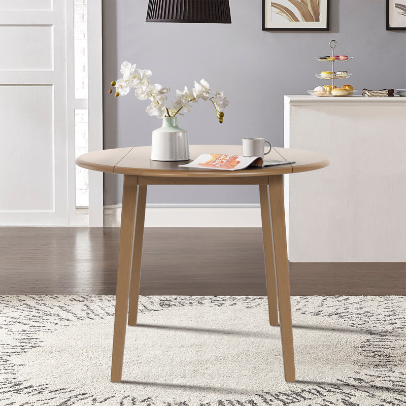 Layce Extendable Round Solid Wood Dining Table, Light Brown