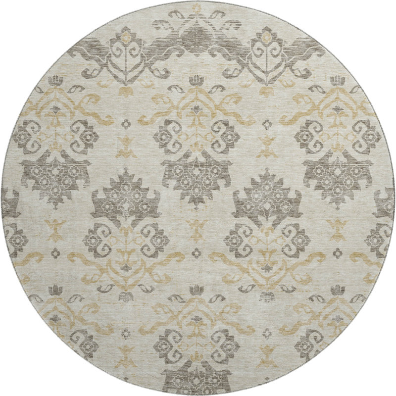 Premium Machine Washable Prisco Beige Rug, Round 8'
