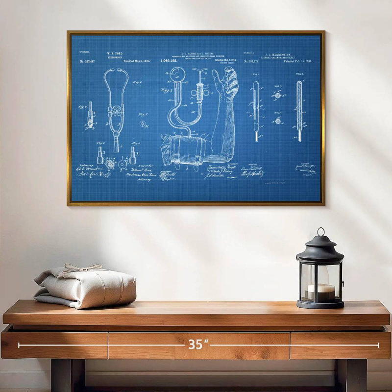 Matériel médical brevet bleu, Cadre flottant doré, 25 po x 17 po