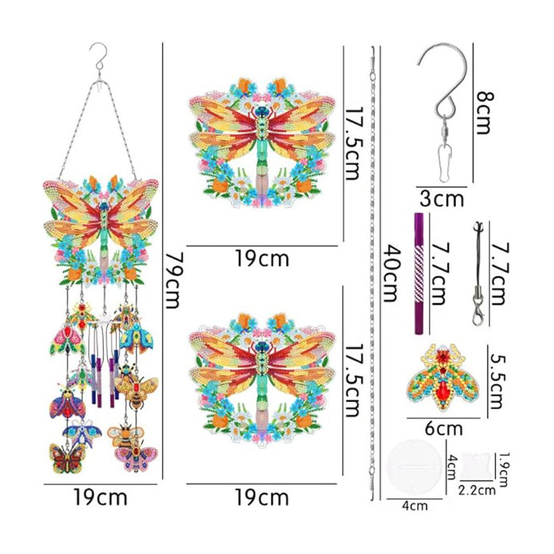 Lorrain 5D DIY Dragonfly Insect Wind Chime Diamond Painting Kit 