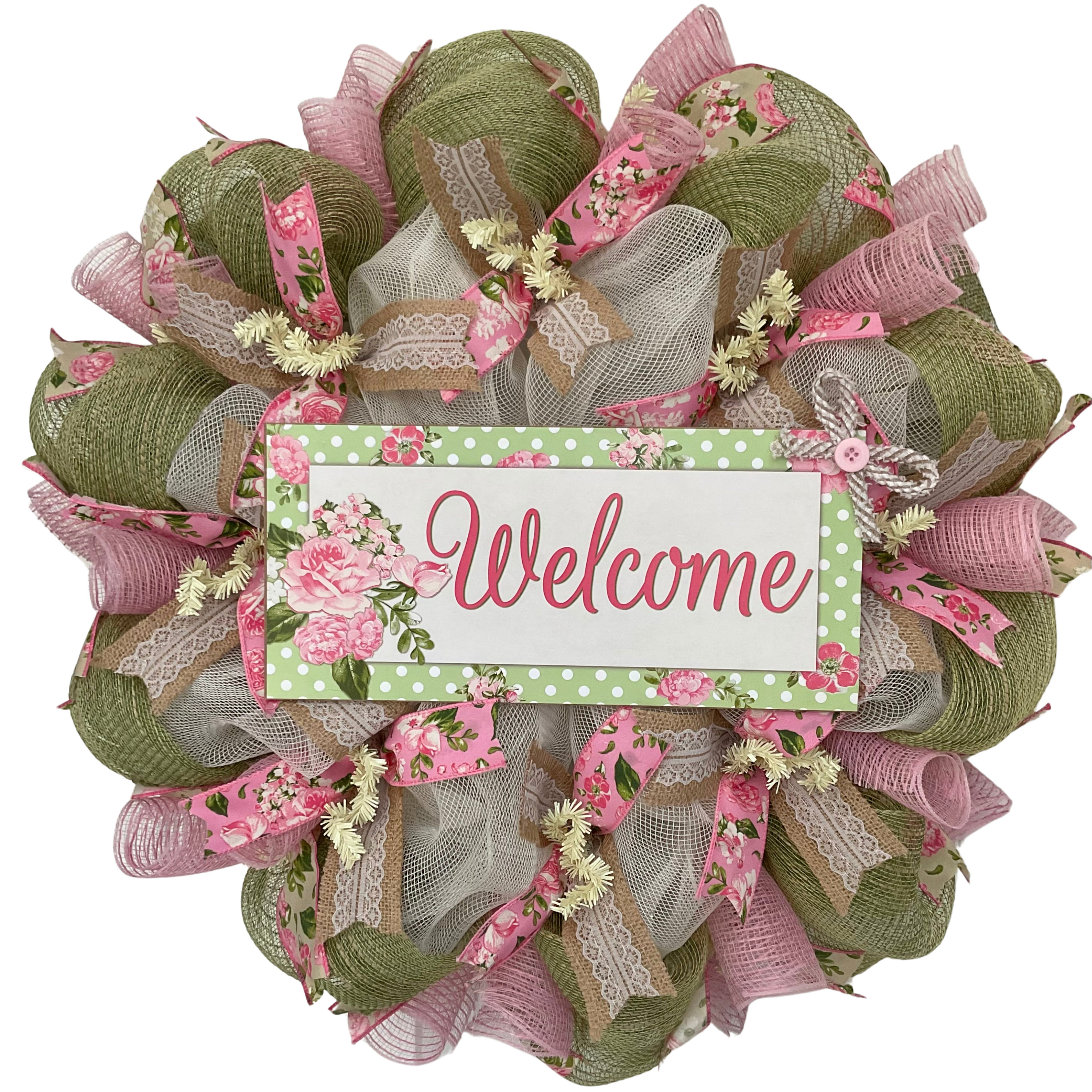 Rosalind Wheeler Spring Floral Welcome Wreath Mint and Pink | Wayfair
