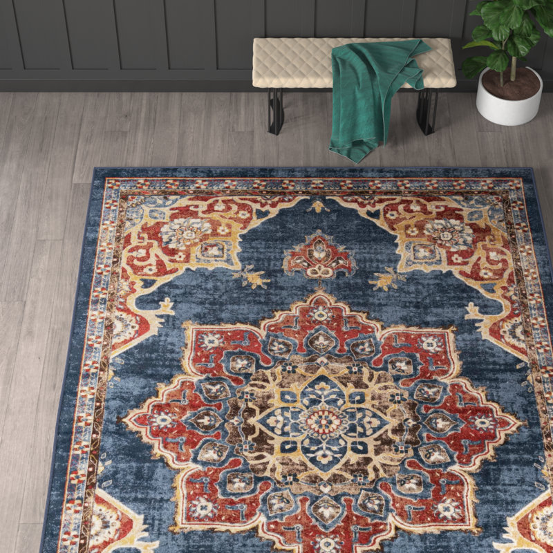 Tapis bleu marine d'inspiration persane Lieveke, Rectangle 9 pi x 12 pi 2 po