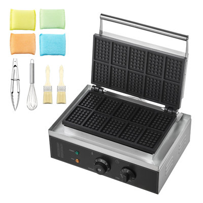 Commercial Waffle Maker, 10PCS Rectangle Waffle Baker Machine, 1550W Non-Stick Stainless Steel Belgian Waffle Iron with Temp and Time Control, Handle, Designed for Restaurant Bakery Snack Bar Family