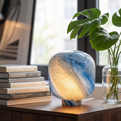 Glass Table Lamp with Metal Accents