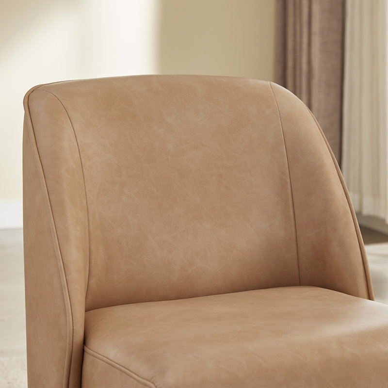 Fully Upholstered Dining Chair with Casters, Tan