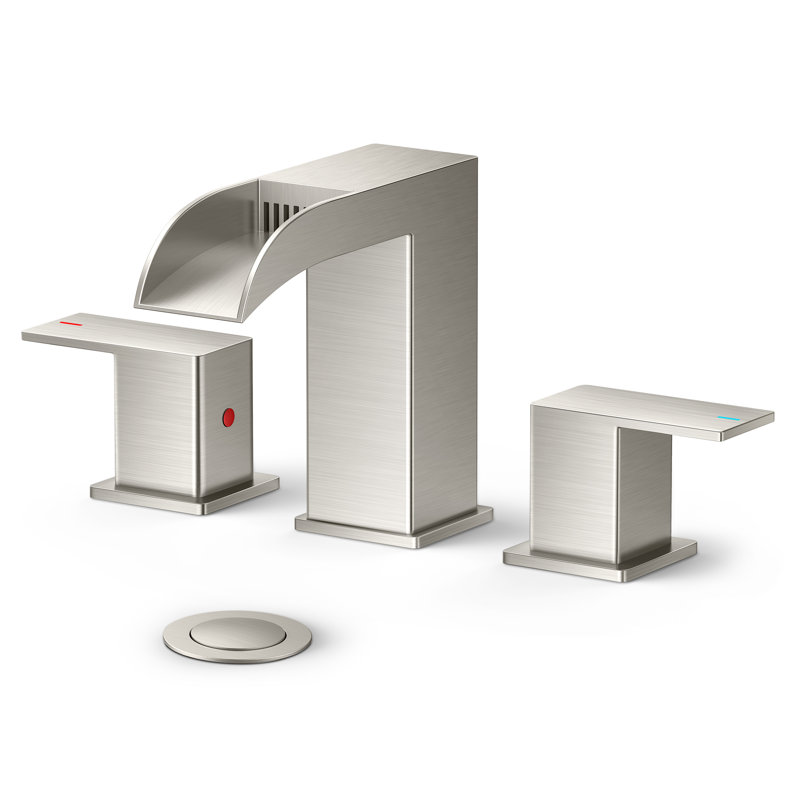 Robinet de salle de bain à 2 poignées avec drain, Nickel brossé, 1.2