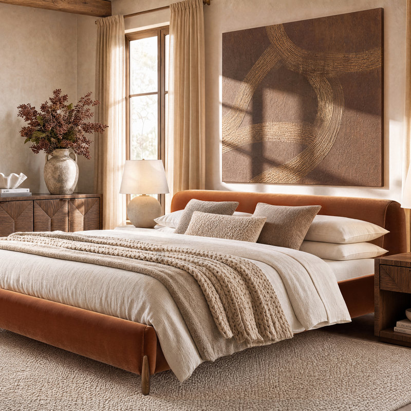 Lit plateforme Lansford Puffy, Très grand, Orange