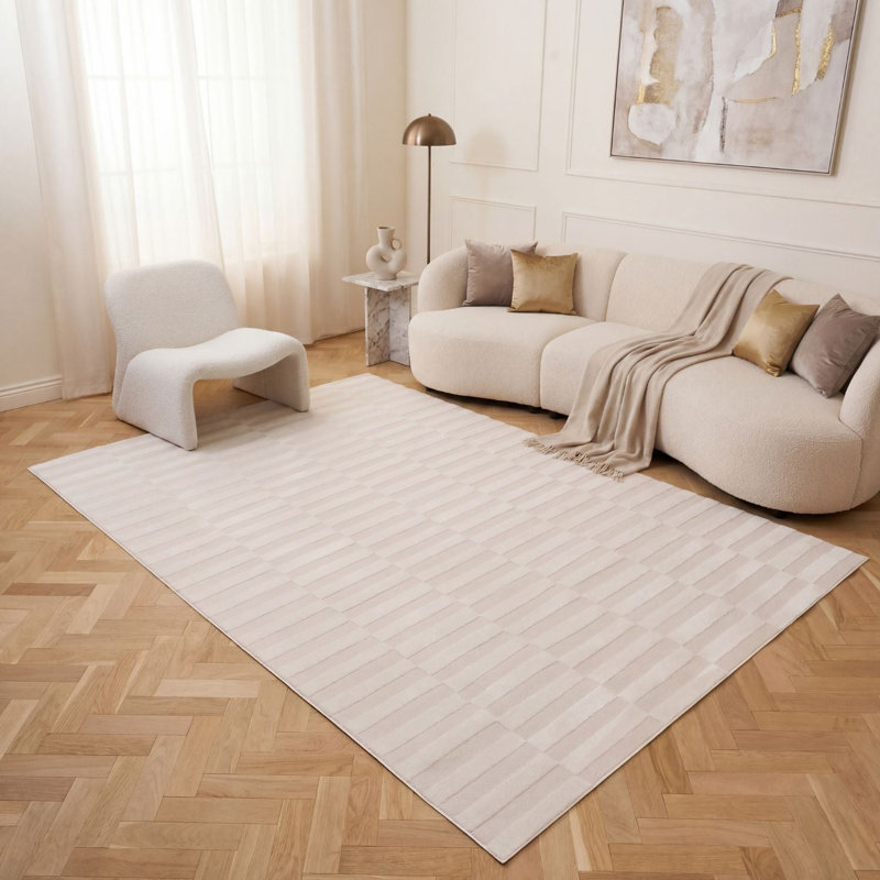 Loft Modern Striped Living Room Area Rug and Runner Soft Pile, Ivory, Rectangle 80 x 150 cm