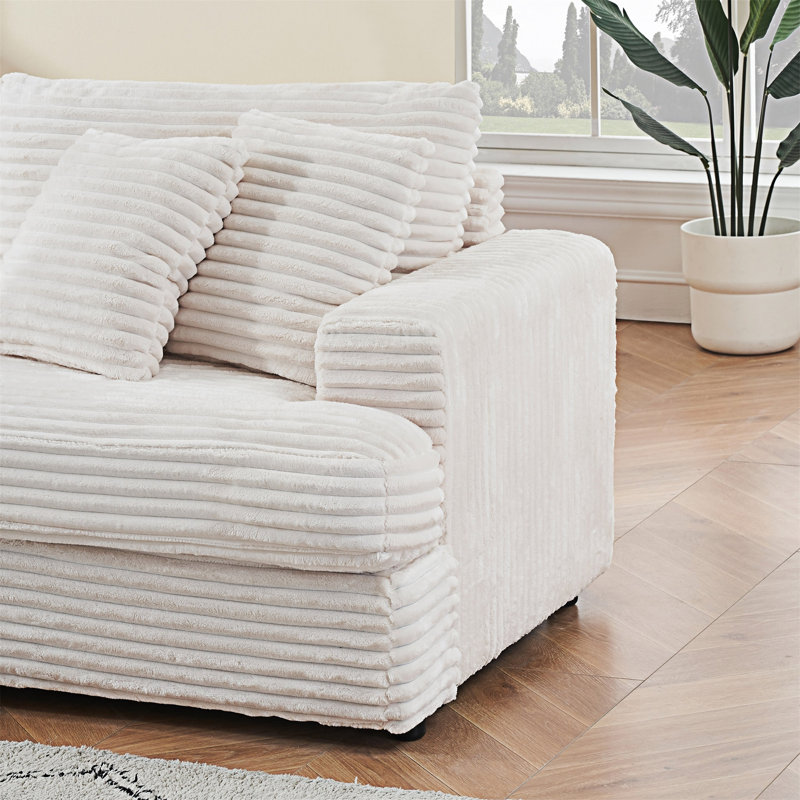 Upholstered Sofa With Throw Pillows, White