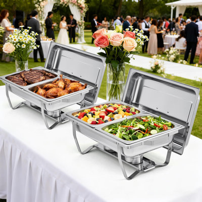 Chafing Dish Buffet Set, 8 QT Stainless Steel Chafing Dishes for Buffet with 2 Half Size Food Pans