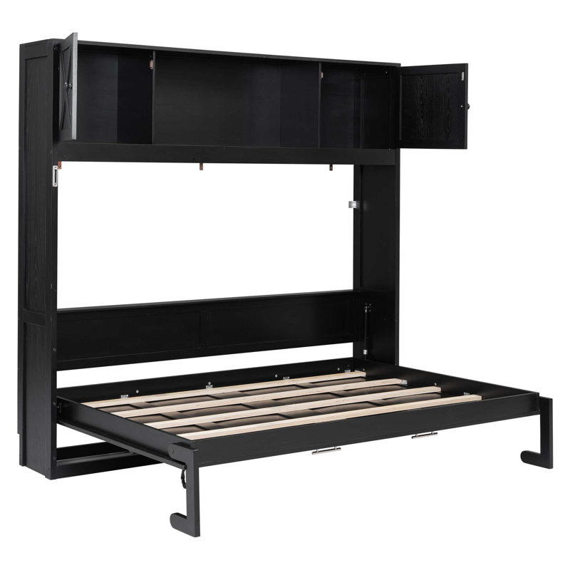 Lit escamotable Queen Size avec armoires de rangement, Noir