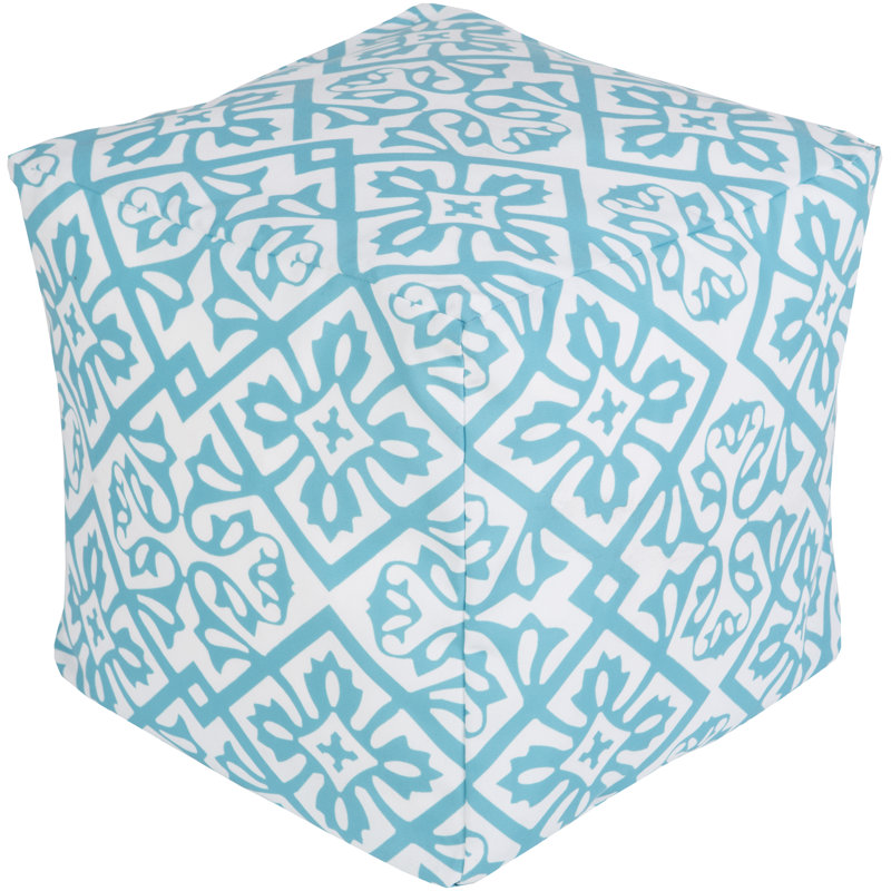 Upholstered Pouf, Sky Blue Polyester Blend