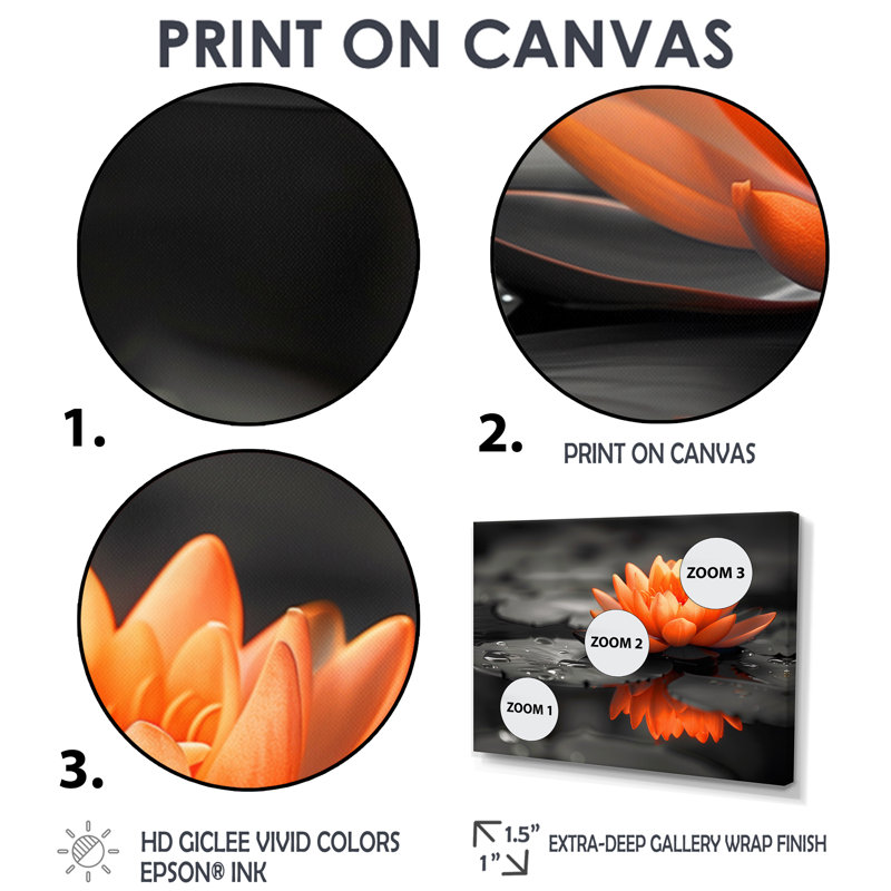 Orange gris, glamour, lotus photo III - impression d'art mural Lotus, Toile tendue, H 28 po x l 60 po