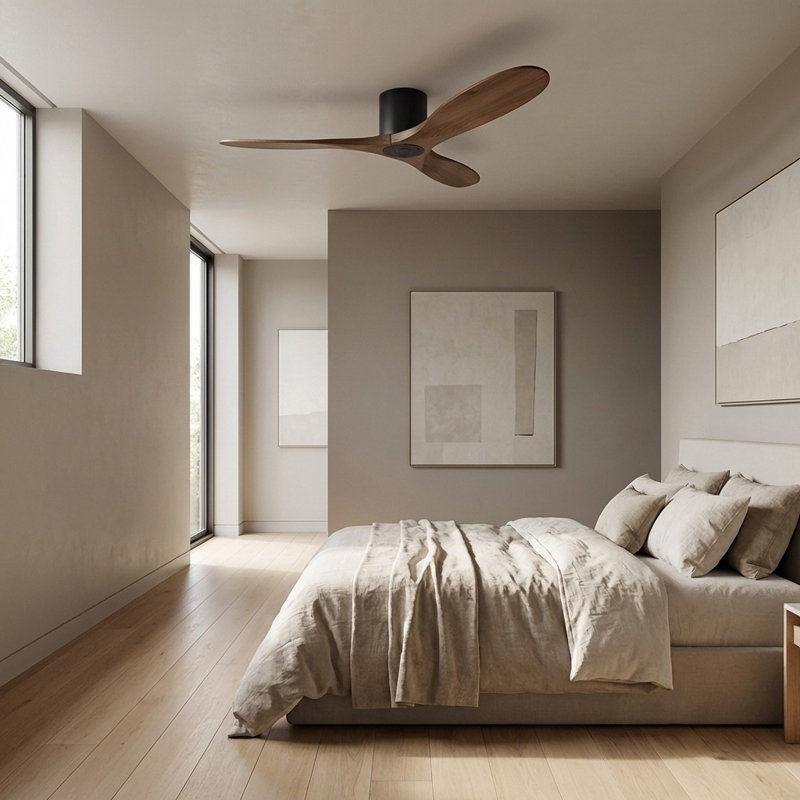 Maverick Smart Hugger Ceiling Fan, Midnight Black, 52" Wide, Dark Walnut