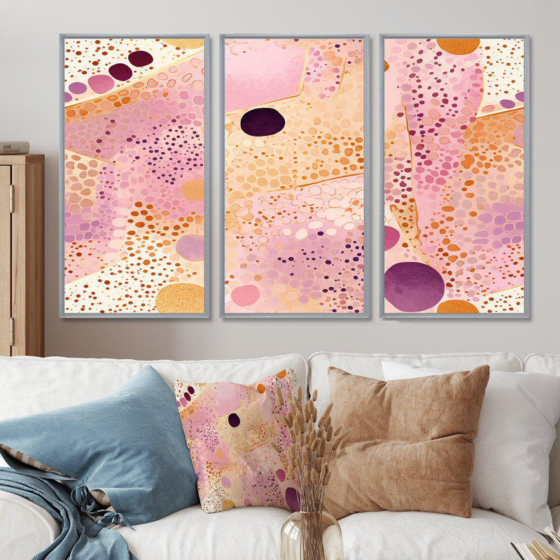 Ensemble de salon Summer Bliss Lilac Pink - Abstract Modern Waves, Encadrement argenté, H 40 po x l 60 po x P 1 po
