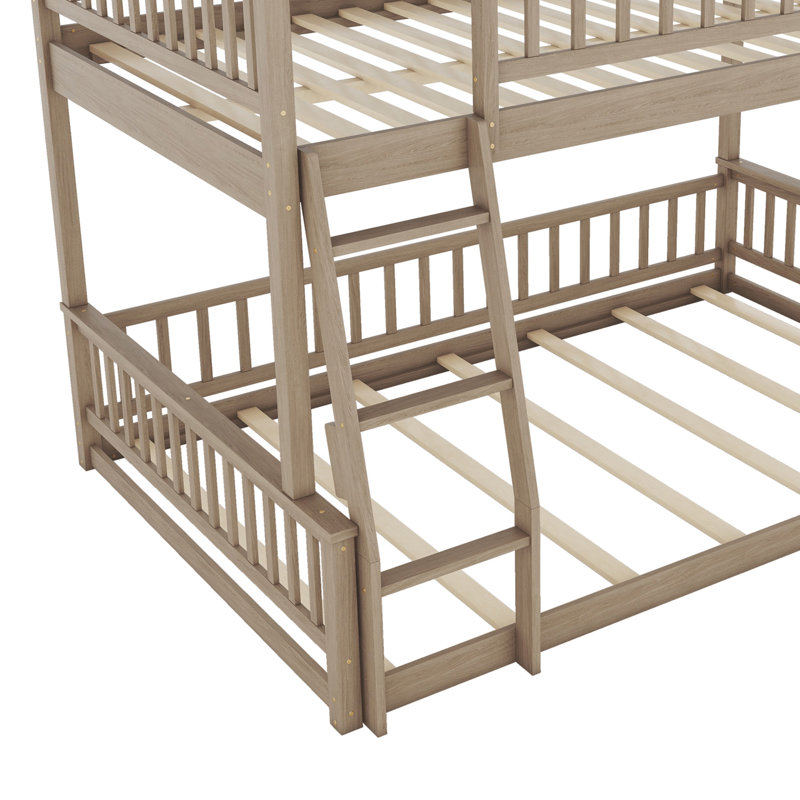 Bunk Bed With Ladder And Guardrails, Yellow, Full XL Over Queen