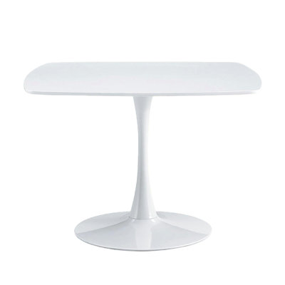 Table à piédestal moderne de 42 pouces de style Mid-Century, table de salle à manger multifonctionnelle pour 4 à 6 personnes et grande table basse, plateau en panneau de fibres à densité moyenne blanc pour le salon, la cuisine et le bureau