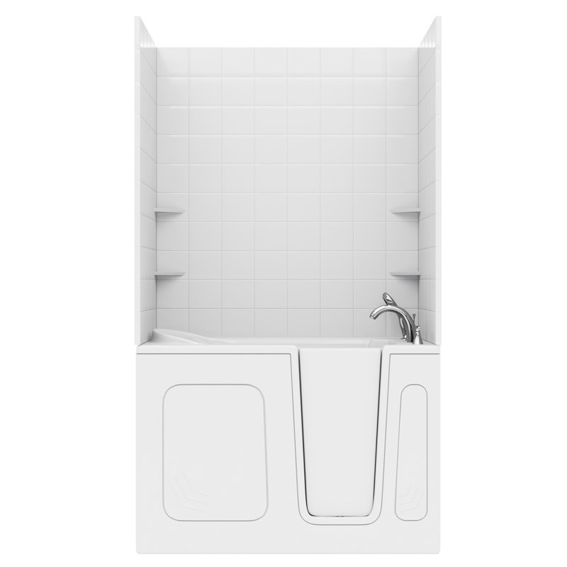 Baignoire à jets d'air à drain à droite 30 po. X 54 po. Nova avec panneau de douche à carreaux de 6 po. Nova, Droite, Blanc