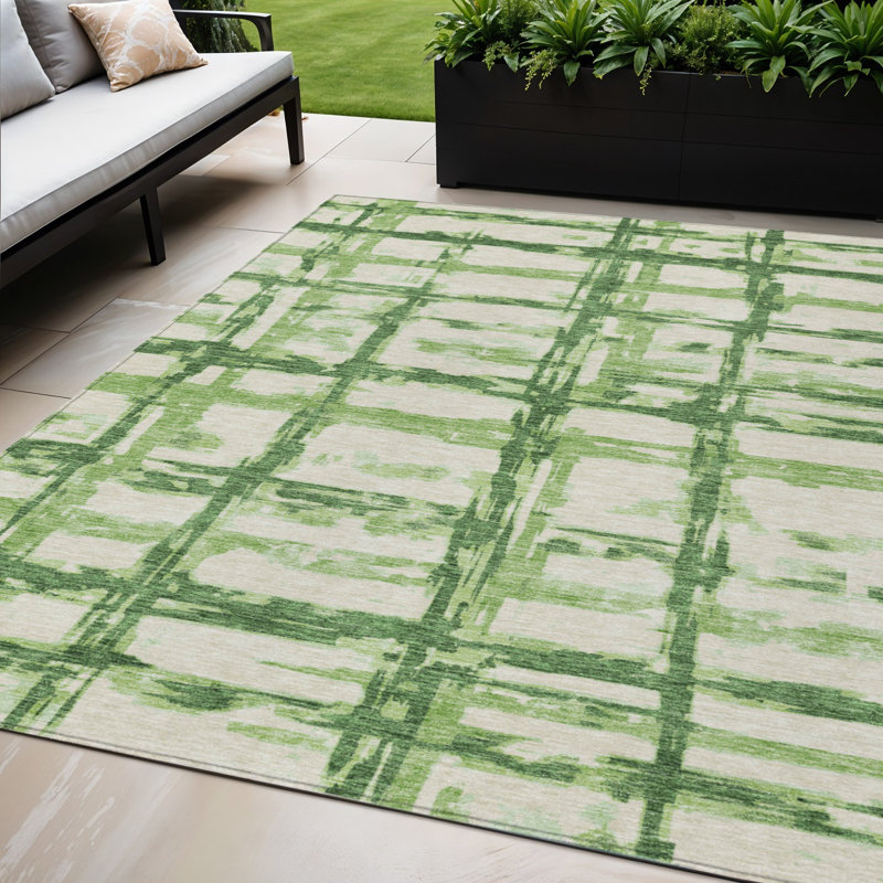 Tapis intérieur / extérieur rayé vert et émeraude 5 pi x 8 pi artichaut