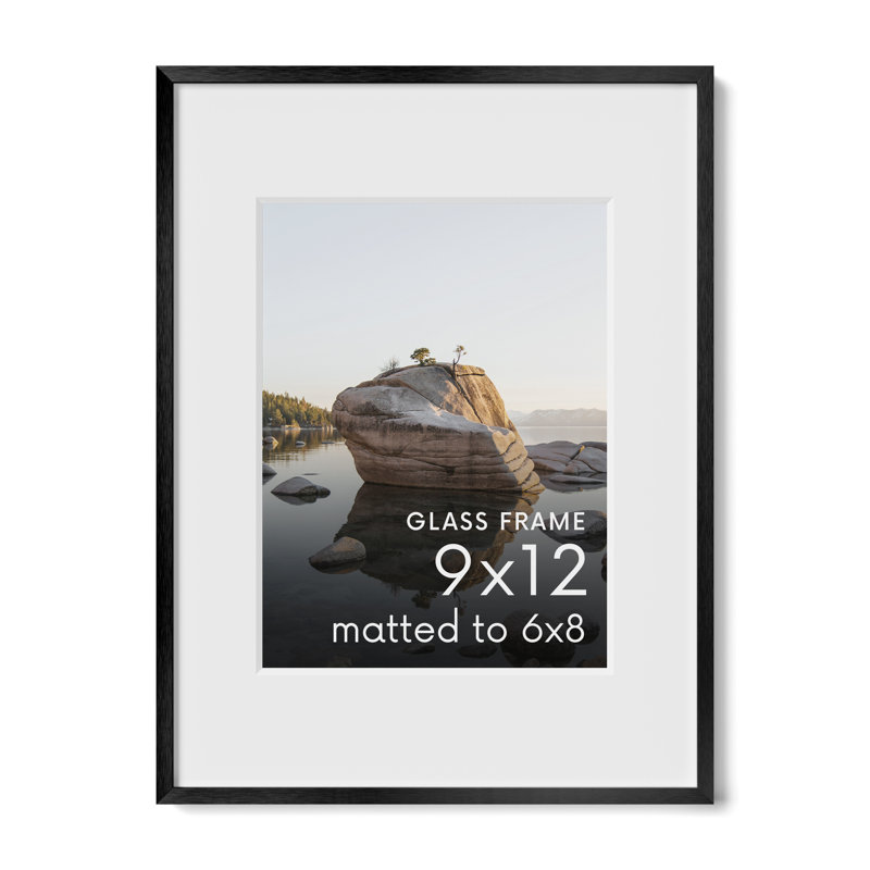 Cadre photo en métal avec verre, Noir, L 9 po x H 12 po