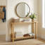 Console en bois massif durable de 47 pouces avec structure en teck naturel et tablette de rangement spacieuse pour le vestibule du salon d'entrée