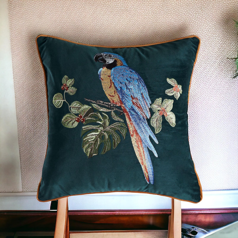 Housse de coussin réversible en velours brodé, Vert
