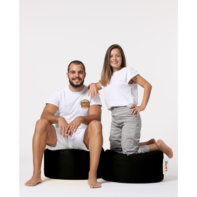 Pouf de jardin moderne noir avec tissu 100% polyester imperméable, 21,7 po de diamètre x 11,8 po de hauteur | Bourre en styromousse de perle originale, système de fermeture à glissière caché, non doublé | Siège élégant et fonctionnel pour le divertissement en plein air