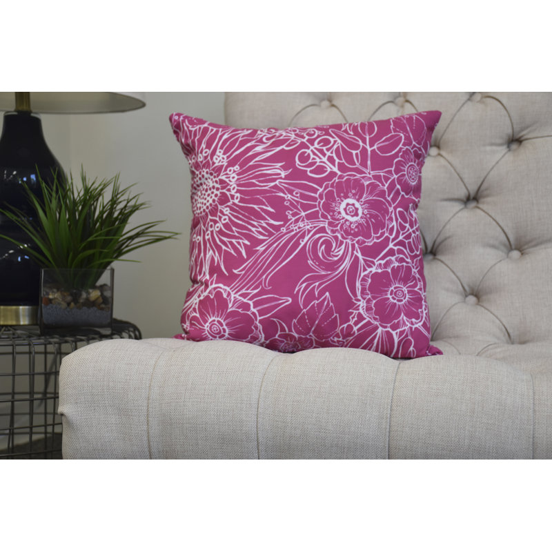 Cuban Flare Zentangle Floral Polyester Square Pillow Cover & Insert, Pink, Square 16"