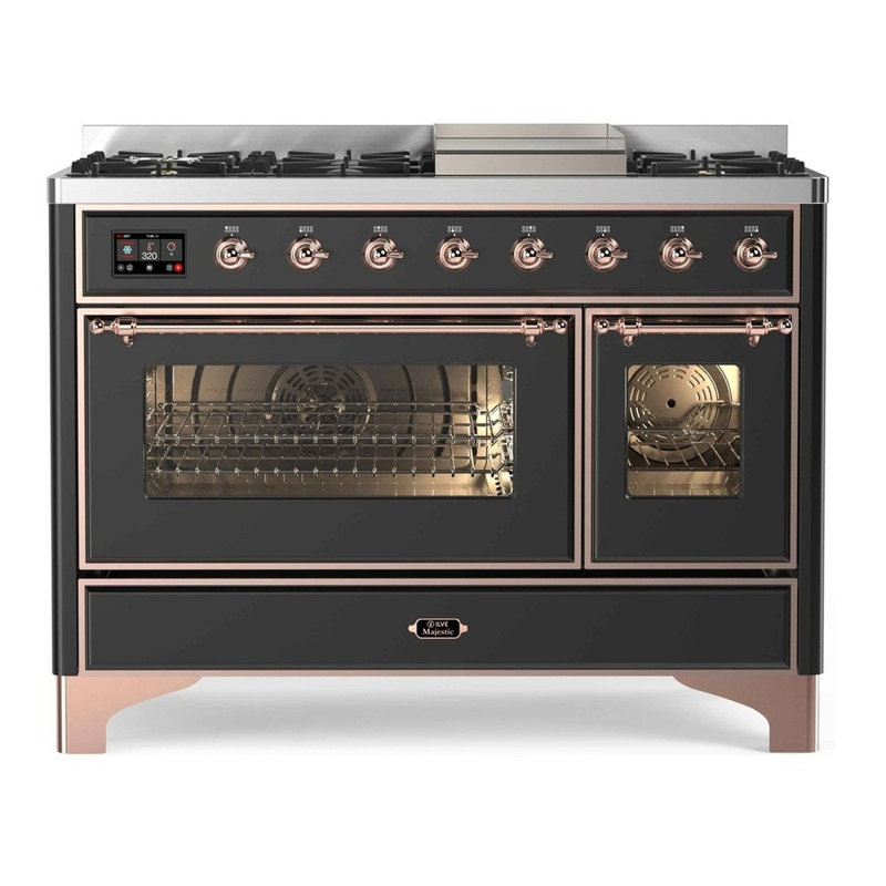 Cuisinière à double combustible de 48 pouces avec 8 brûleurs scellés et plaque chauffante ILVE Majestic II Series