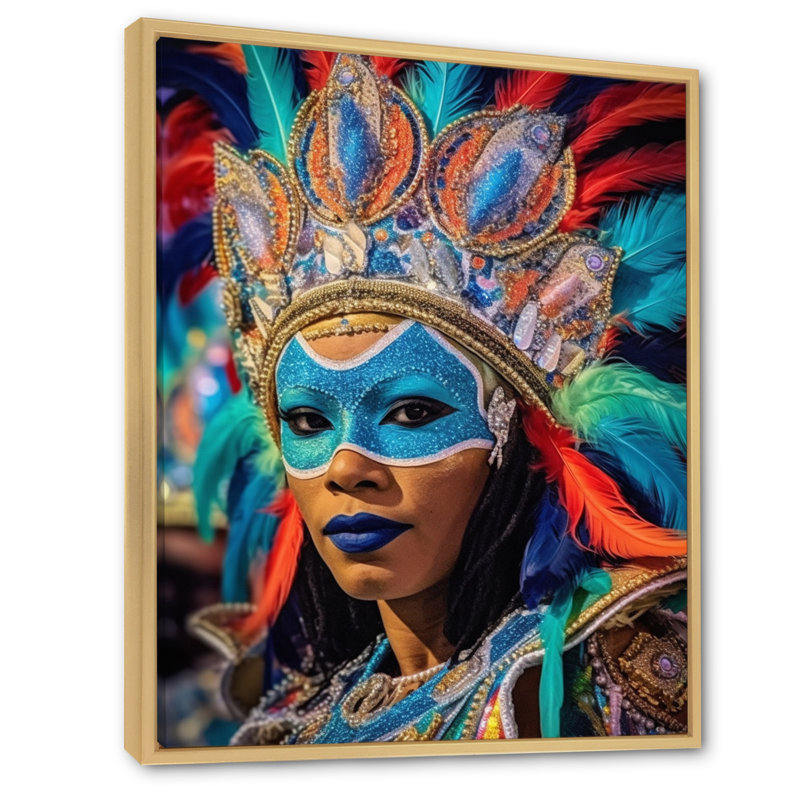 «New Orleans Mardi Gras Celebrations V», reproduction sur toile, Cadre naturel flottant, H 44 po x l 34 po x P 1,5 po