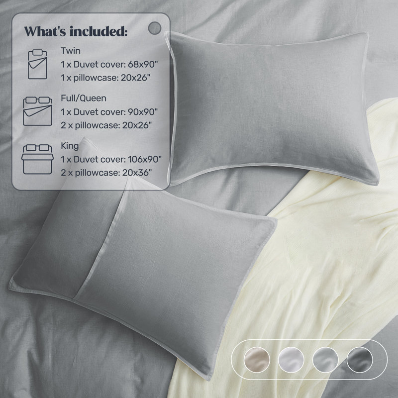 King Dark Gray Linen Cotton Duvet Cover Set