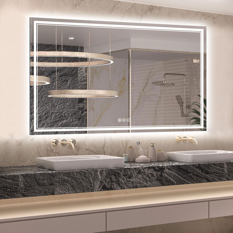 Miroir de salle de bain à DEL à intensité variable avec miroir de température à 3 couleurs, 36 po x 60 po, Rectangulaire