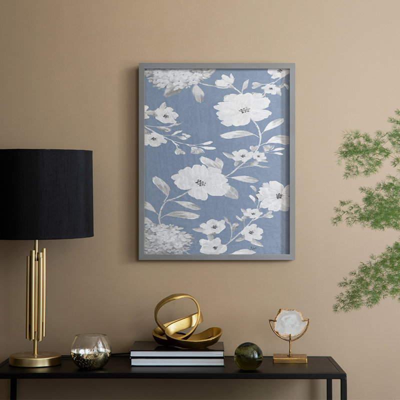 Bleu chinoiserie I, reproduction encadrée - bois massif, H 21 po x l 17 po, Gris