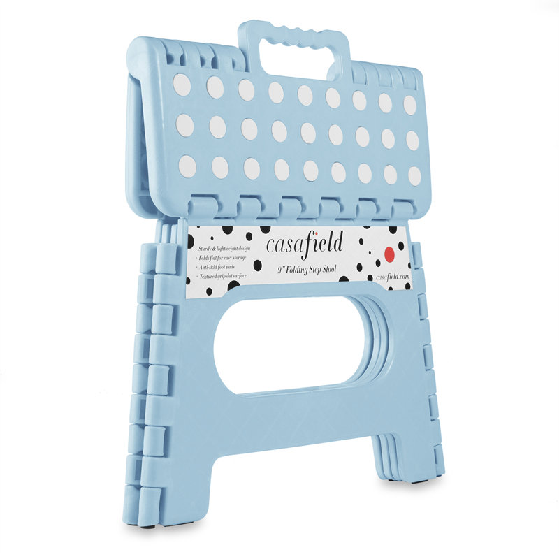 9" Folding Step Stool With Handle, Set Of 2, Light Blue
