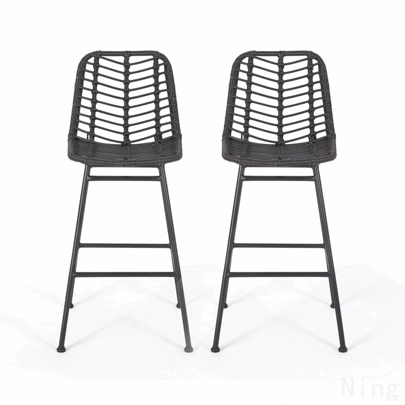 Outdoor Wicker Barstools (Set Of 2), Gray