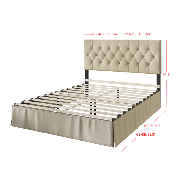 Lit plateforme simple touffeté Fareham, Beige, Double