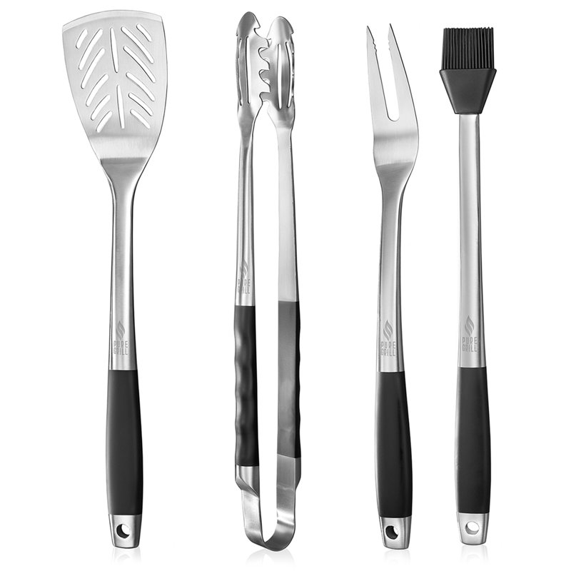 Professional Stainless Steel BBQ Tool Set with Rubberized Handles