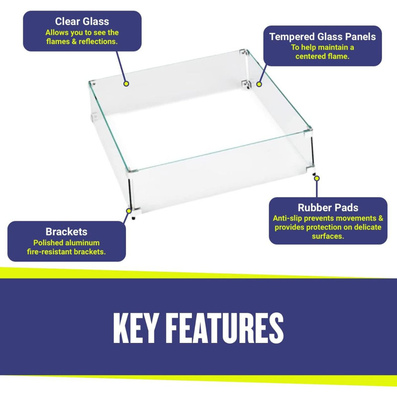 Elegant Square Tempered Glass Flame Guard for Fire Pits, Clear Finish