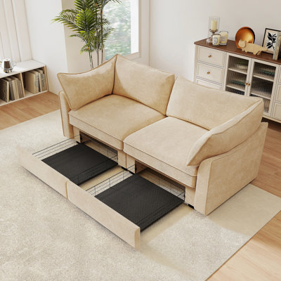 Canapé 2 places avec tiroirs de rangement sous chaque siège, causeuse à 2 places avec un excellent espace de rangement, convient aux petits salons, chenille blé
