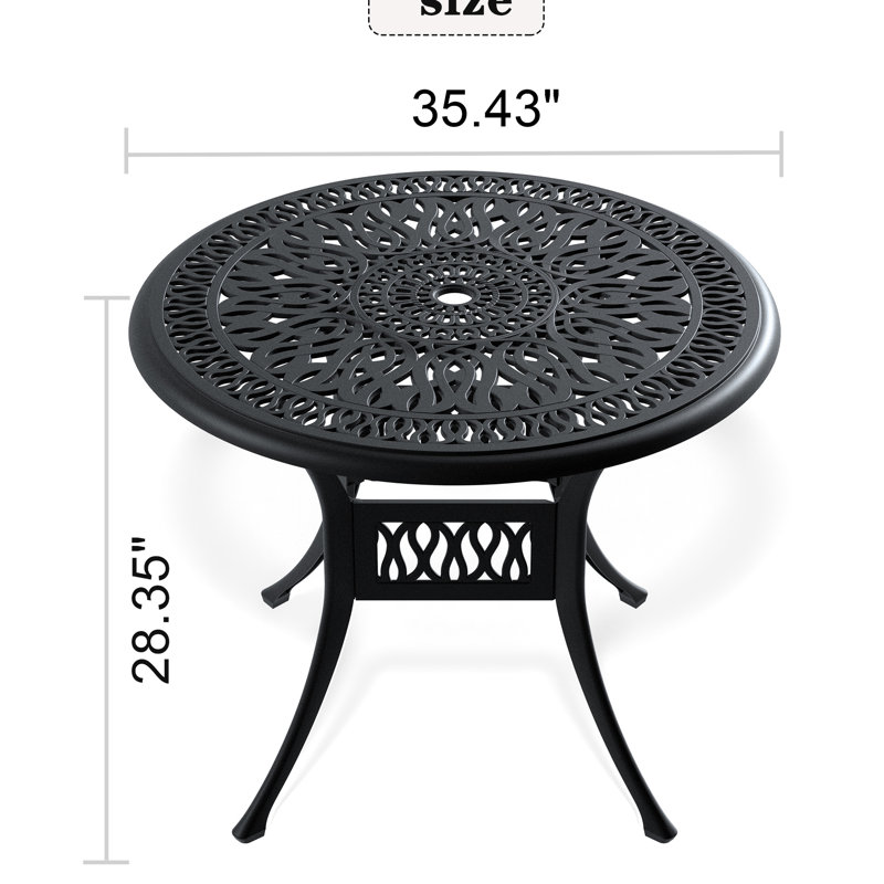 34.62" Patio Dining Table In Cast Aluminum Black Frame - Design, Elegant Appearance Outdoor Table, 34.62-Inch Material, Comfortable