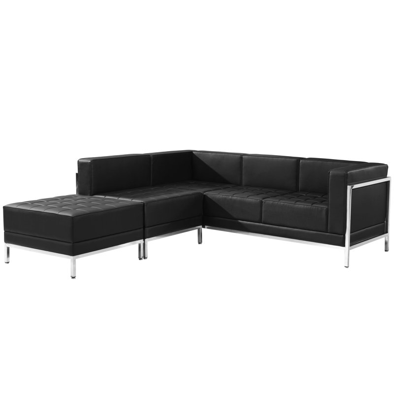 Ensemble de conversation modulaire 3 pièces Hercules LeatherSoft - Pieds en acier inoxydable, Similicuir noir