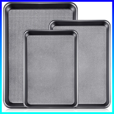 Baking Sheet Set Of 3, Non-Stick Carbon Steel Cookie Sheets With Square Texture Pattern – Essential For Cozy Autumn & Winter Baking, Warm Family Gatherings, And Creating Happy Homemade Memories