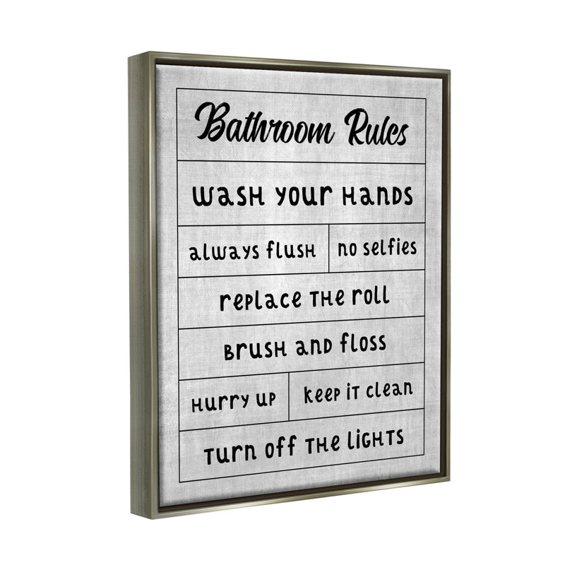 Gray Framed Bathroom Rules Checklist Wood Wall Art